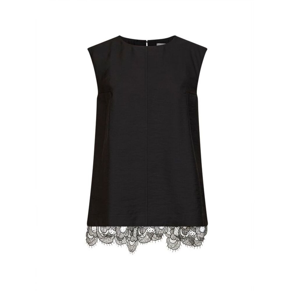Studio Nicholson Women Black Wool Blend Linna Top With Lace Hem